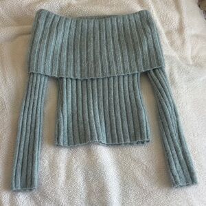 Abercrombie Women's Ribbed Off-Shoulder Sweater Blue